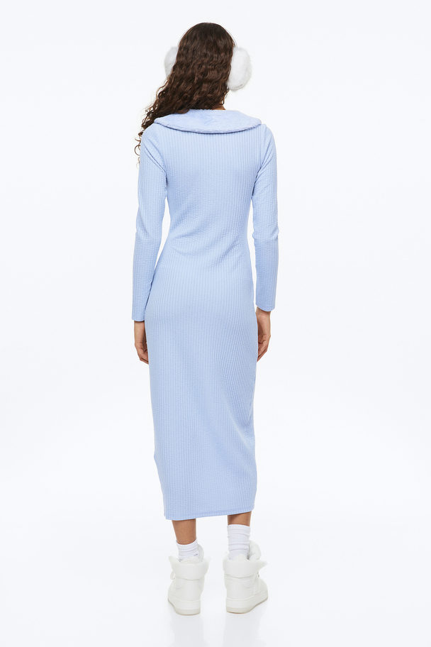 H&M Zip-front Ribbed Dress Light Blue