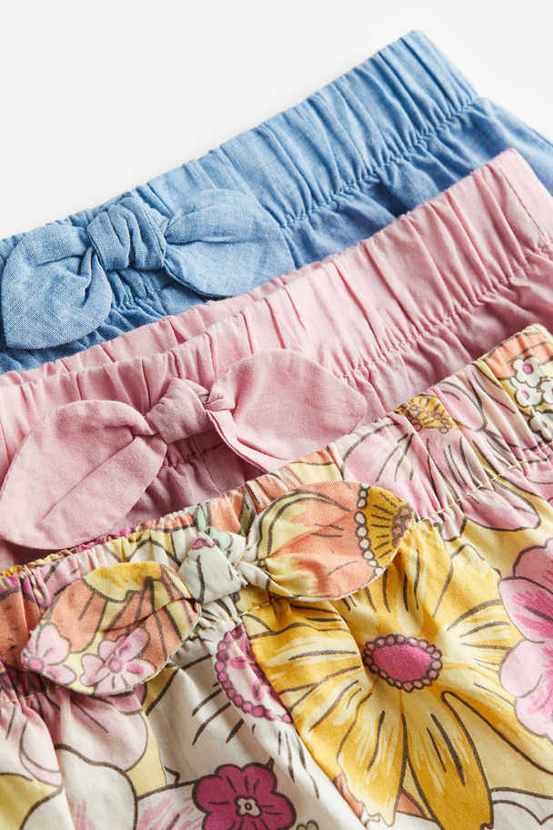 H&M Set Van 3 Katoenen Shorts Blauw/roze/bloemen