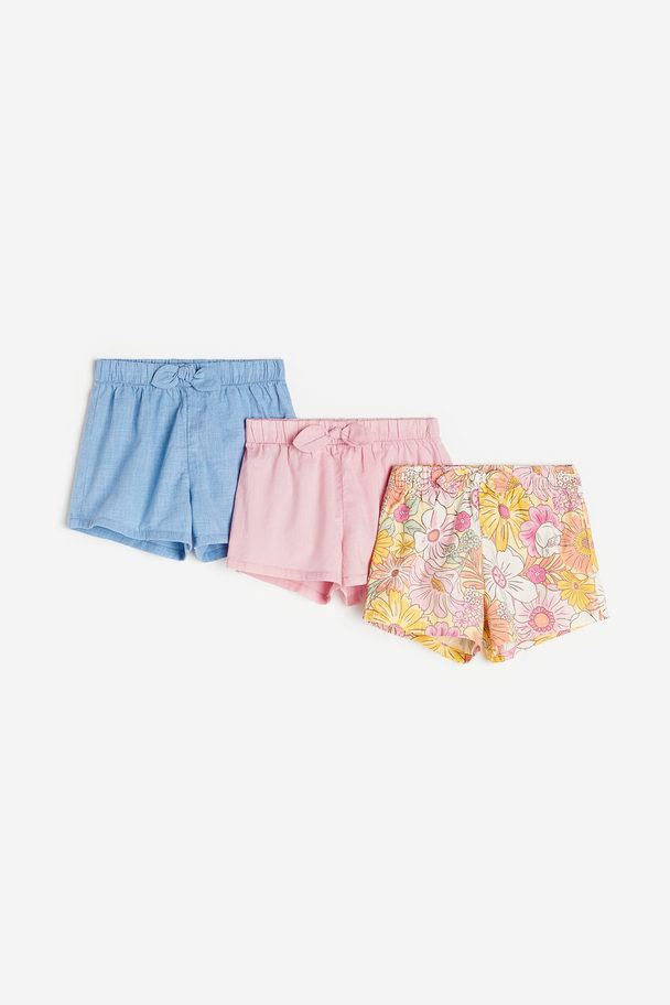 H&M Set Van 3 Katoenen Shorts Blauw/roze/bloemen