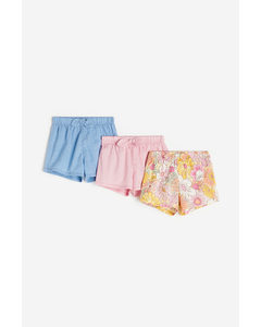 Set Van 3 Katoenen Shorts Blauw/roze/bloemen