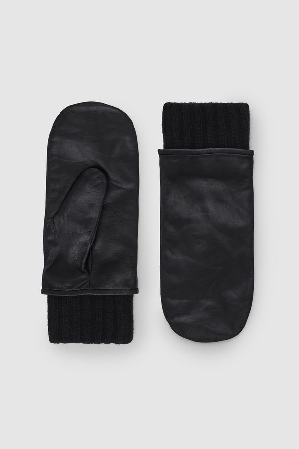 COS Leather Mittens Black