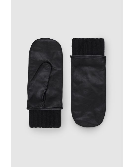 COS Leather Mittens Black
