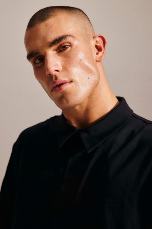 H&M Drymove™ Long-sleeved Polo Shirt Black