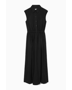 Sleeveless Midi Shirt Dress Black