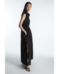 Sleeveless Midi Shirt Dress Black