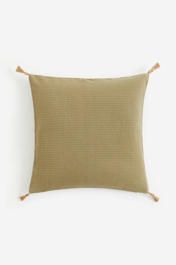H&M HOME Tasselled Cushion Cover Khaki Green