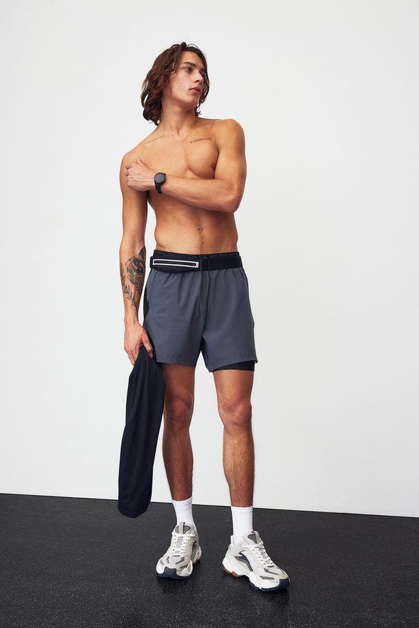 H&M Drymove™ Double-layered Running Shorts Grey