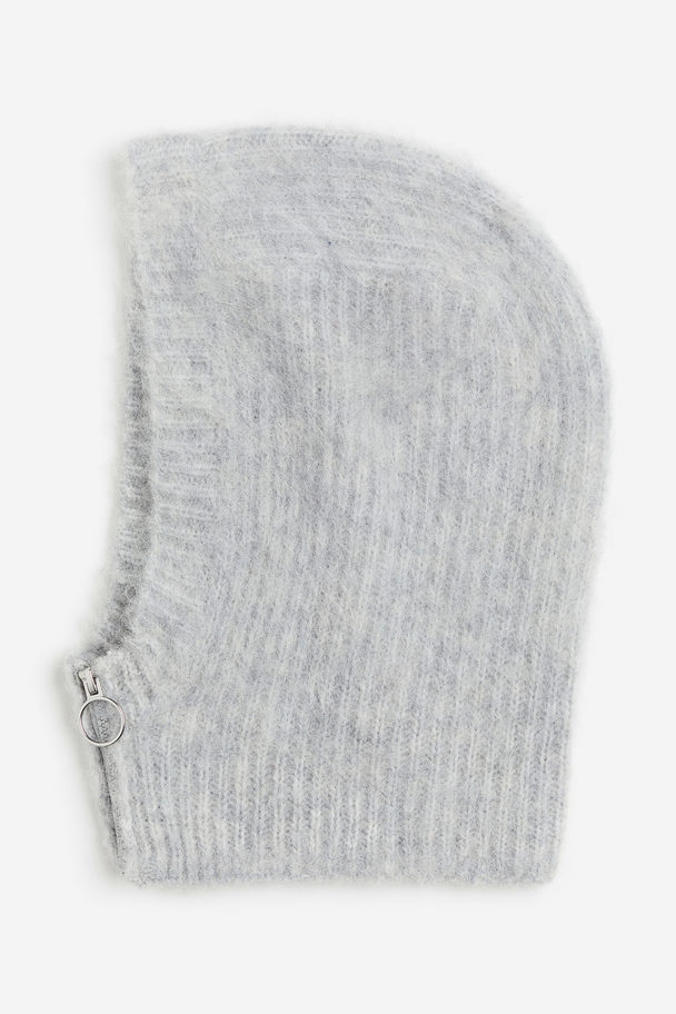 H&M Rib-knit Wool-blend Balaclava Light Grey Marl