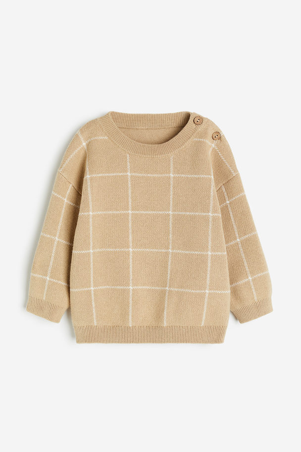 H&M Jacquard-knit Jumper Beige/checked