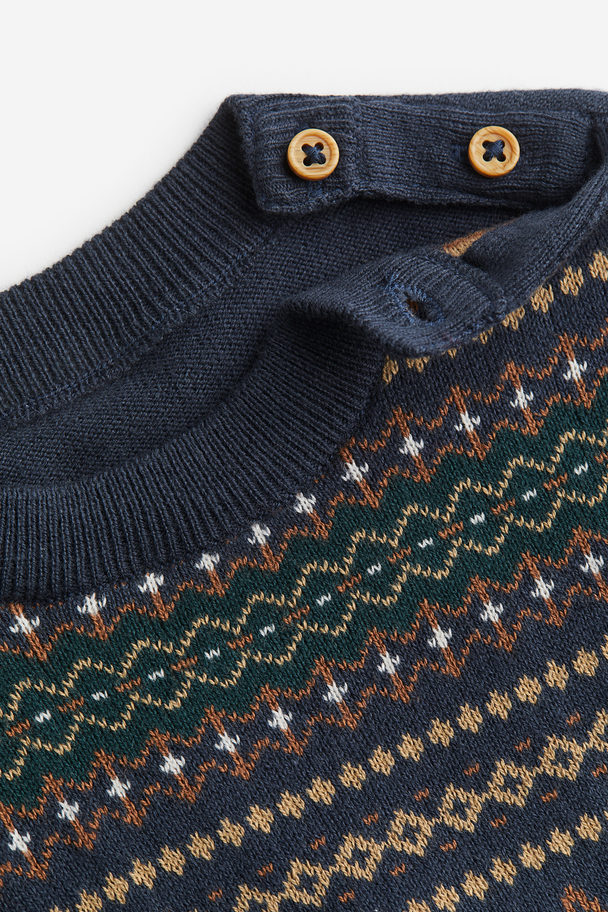H&M Jacquard-knit Jumper Dark Blue/patterned