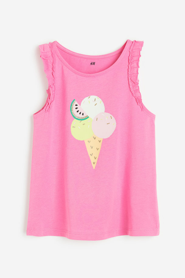 H&M Frill-trimmed Vest Top Pink/ice Cream Cone
