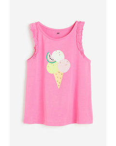 Frill-trimmed Vest Top Pink/ice Cream Cone