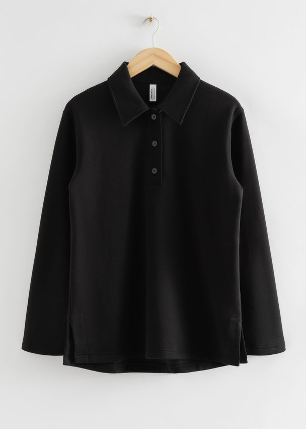 & Other Stories Oversized Polo Shirt Jumper Black