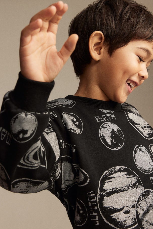 H&M 2-piece Sweatshirt Set Black/planets