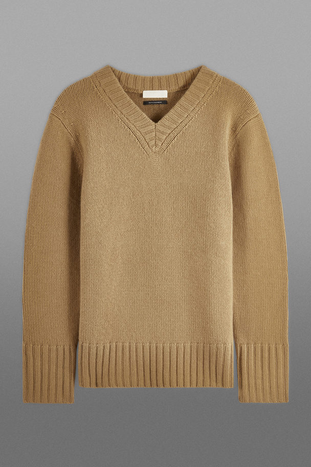 COS The Recycled Cashmere V-neck Jumper Beige