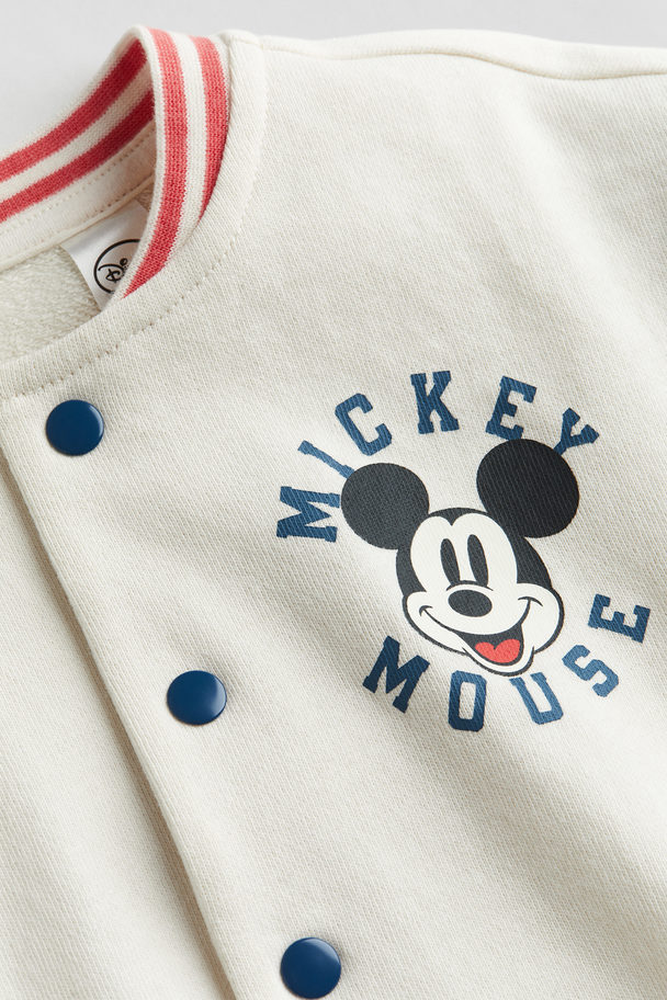 H&M Printed Baseball Jacket White/mickey Mouse
