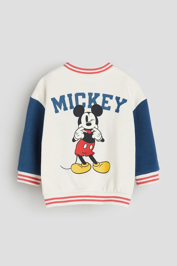 H&M Printed Baseball Jacket White/mickey Mouse