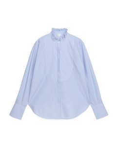 Ruffle-neck Tuxedo Shirt Blue/white