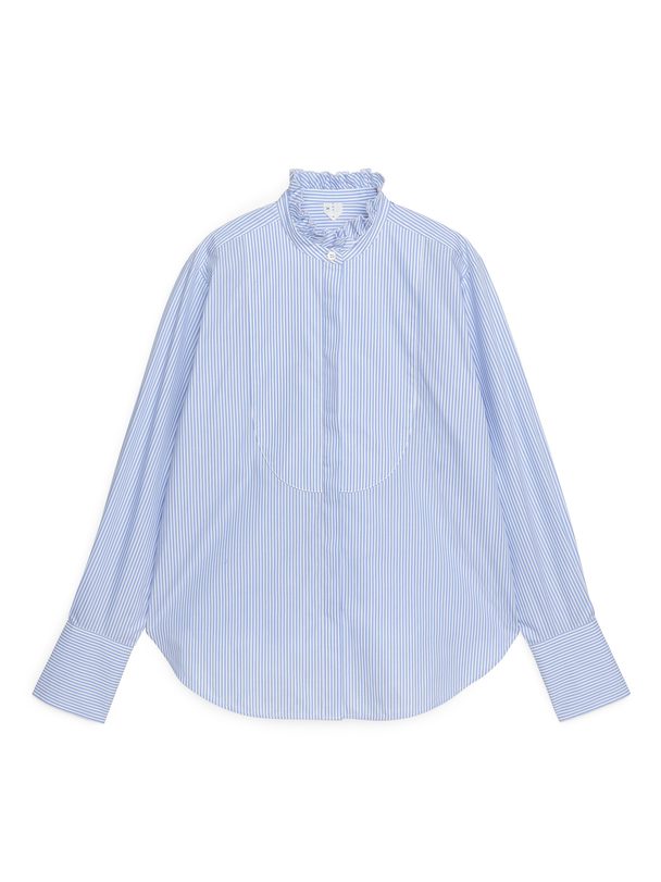 ARKET Ruffle-neck Tuxedo Shirt Blue/white