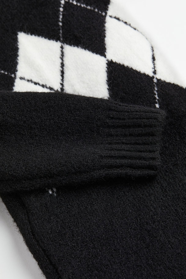 H&M Knitted Dress Black/argyle-patterned