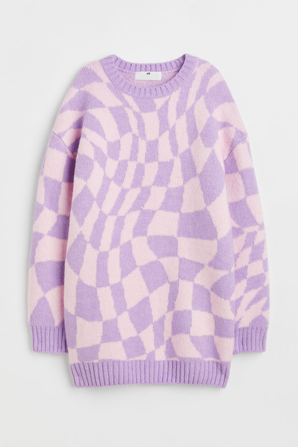H&M Knitted Dress Light Purple/checked