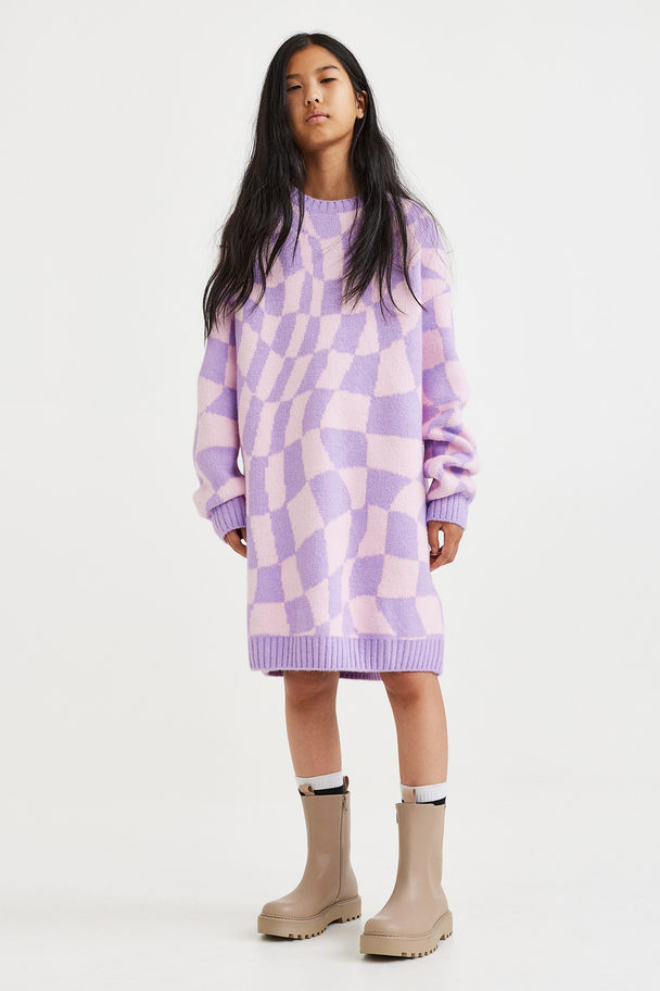 H&M Knitted Dress Light Purple/checked