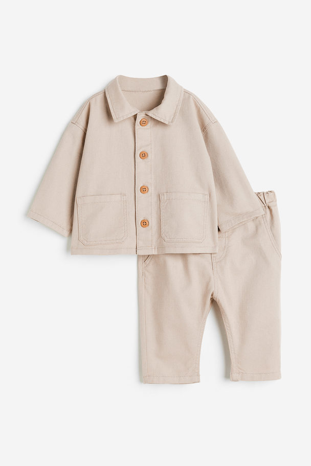 H&M Tweedelige Set Van Twill Lichtbeige