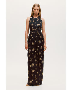 Draped-detail Jacquard-weave Dress Black/mythical Images