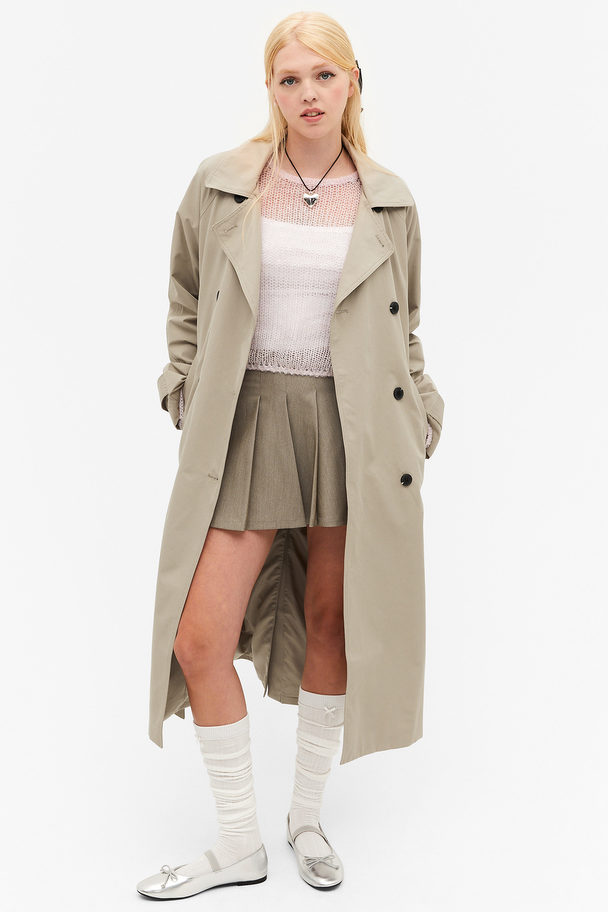 Monki Beige Double-breasted Mid Length Trench Coat Beige