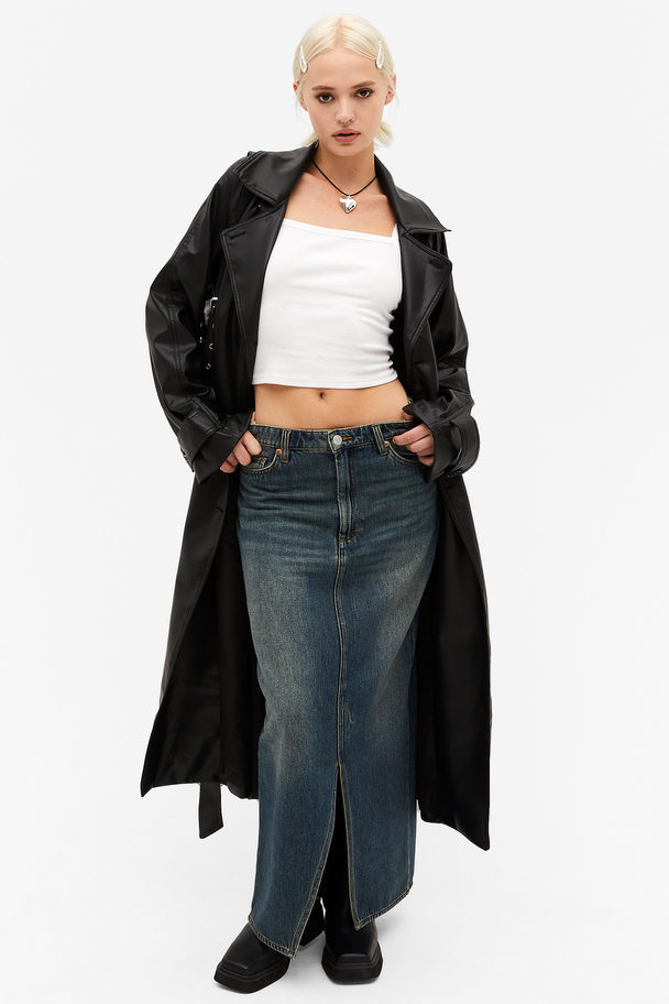 Monki Double-breasted Mid Length Trench Coat Black