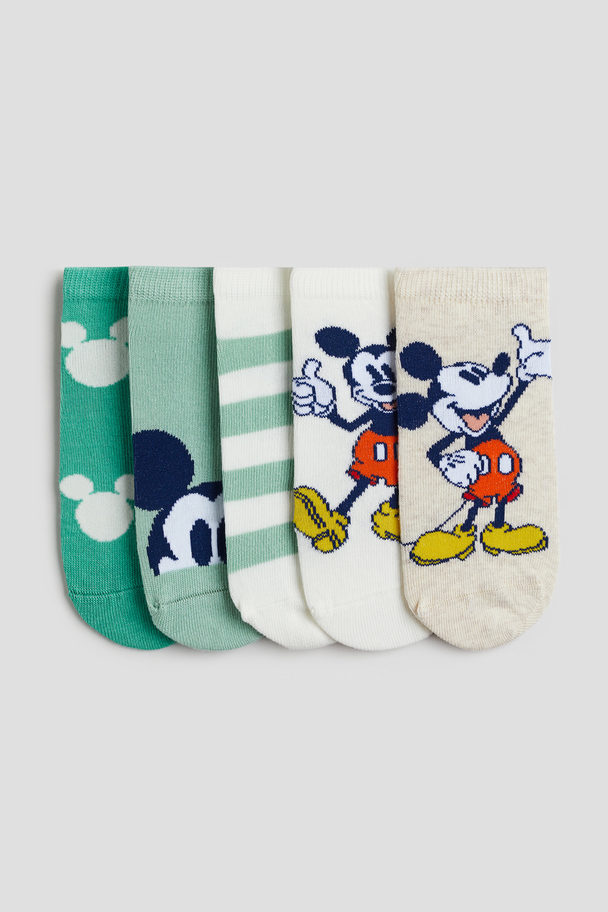 H&M 5-pack Trainer Socks Green/mickey Mouse