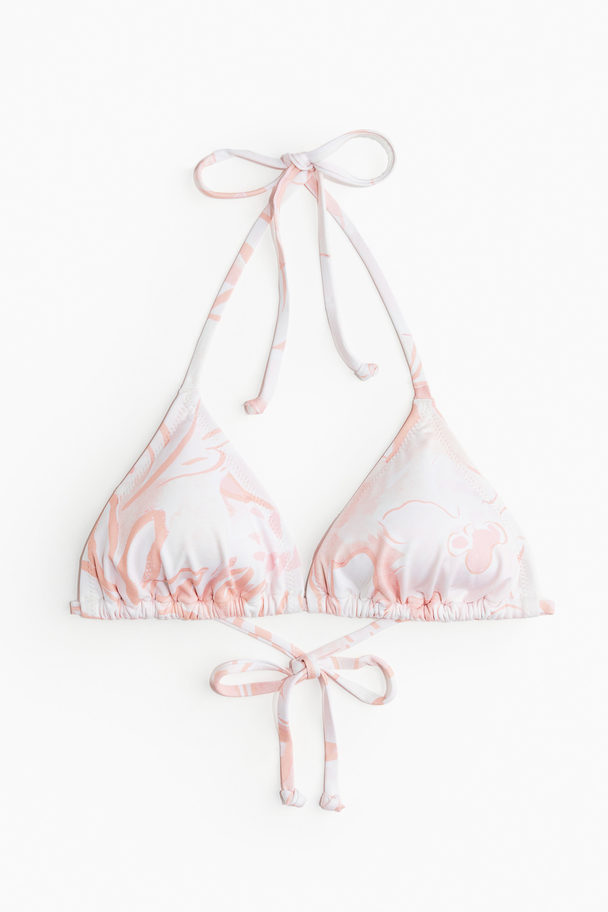 H&M Padded Triangle Bikini Top White/apricot Patterned