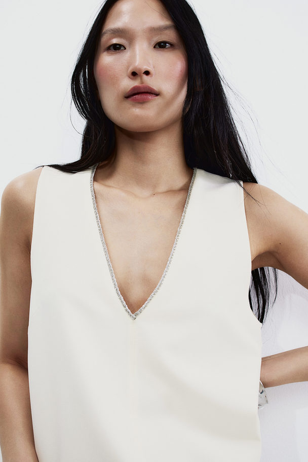 H&M Kleid mit V-Ausschnitt Weiß