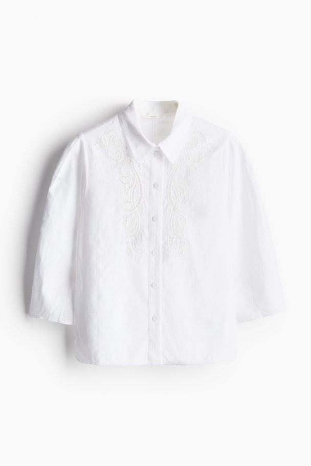 H&M Bluse mit Broderie Anglaise Weiß