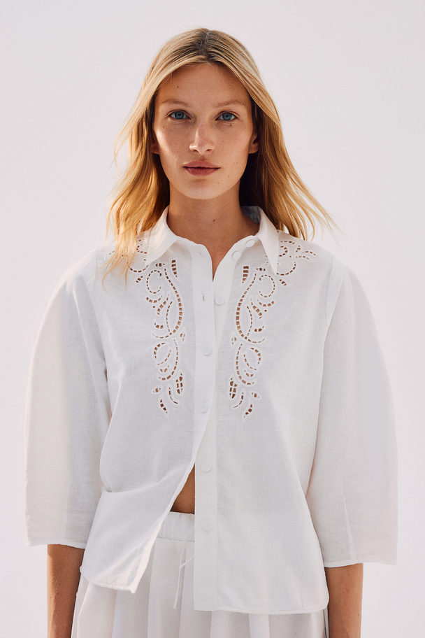 H&M Bluse Med Broderie Anglaise Hvid