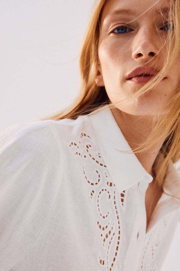 H&M Bluse mit Broderie Anglaise Weiß