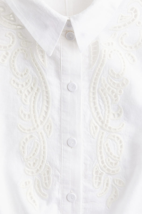 H&M Bluse mit Broderie Anglaise Weiß