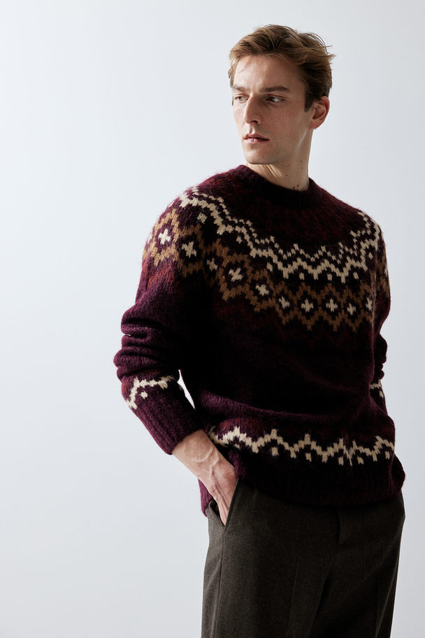 H&M Regular Fit Jacquard-knit Jumper Burgundy