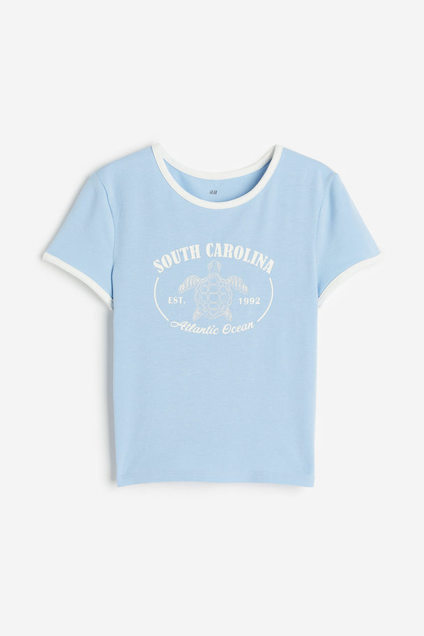 H&M T-shirt Met Print Lichtblauw/south Carolina