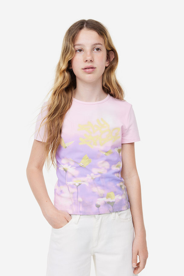 H&M T-shirt Met Print Lichtroze/bloemen