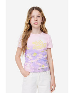 T-Shirt mit Print Hellrosa/Blumen