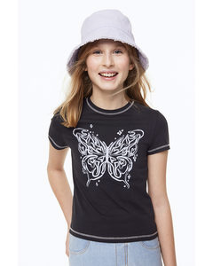 T-Shirt mit Print Dunkelgrau/Schmetterling