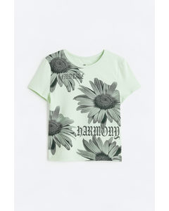 T-Shirt mit Print Hellgrün/Blumen