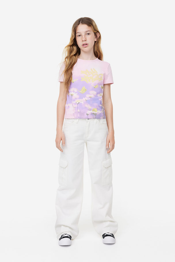 H&M T-shirt Met Print Lichtroze/bloemen