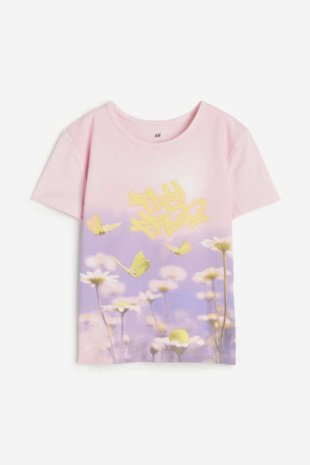 H&M T-Shirt mit Print Hellrosa/Blumen