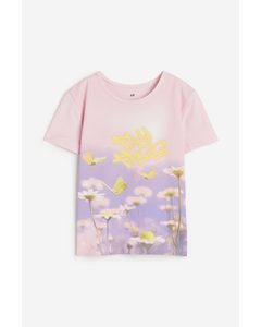 T-Shirt mit Print Hellrosa/Blumen