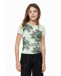 T-Shirt mit Print Hellgrün/Blumen