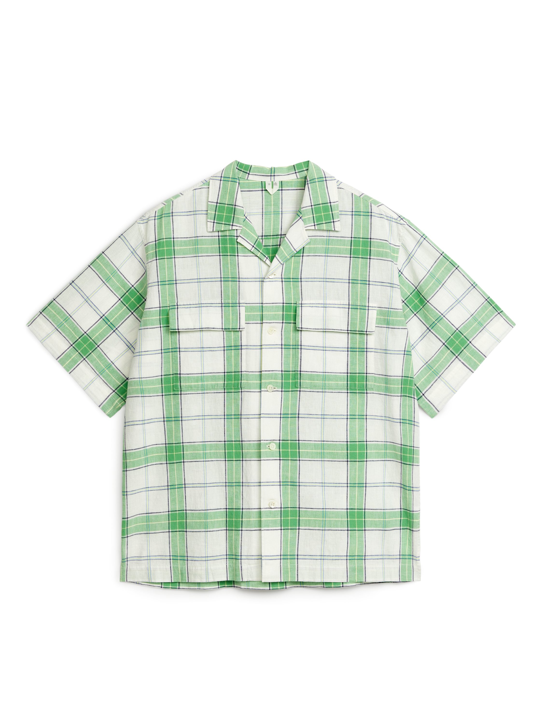 Arket Linen Shirt White/green, Casual I størrelse 46