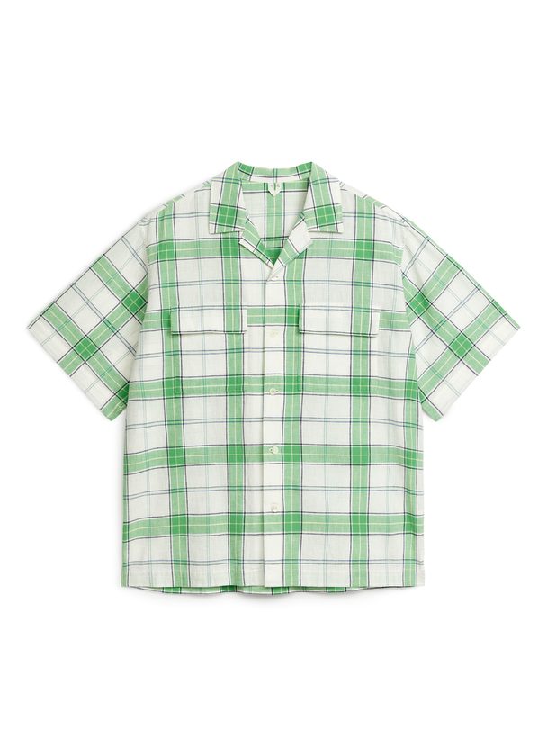 ARKET Leinenhemd Weiß/Grün