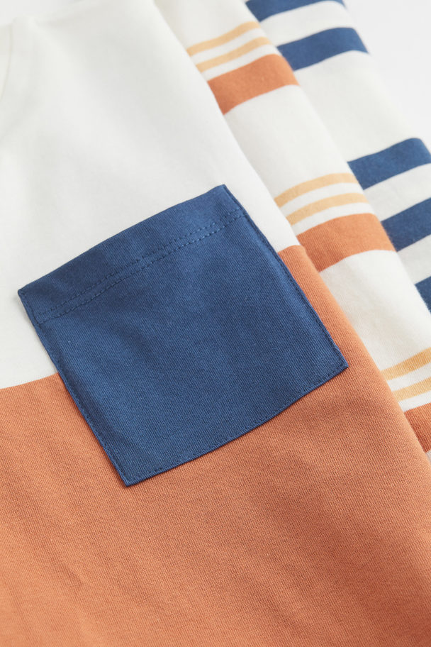 H&M Set Van 3 Katoenen T-shirts Oranje/gestreept